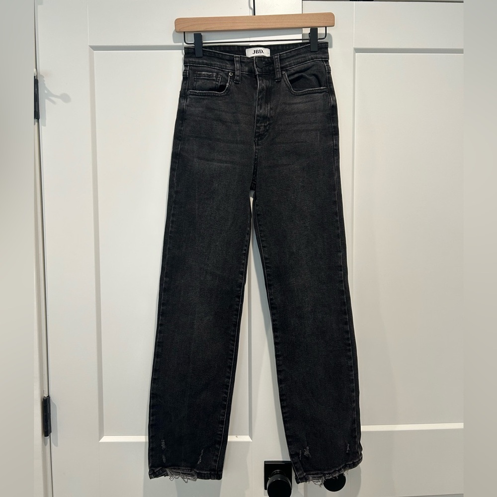 JBD Black High-Rise Demi Jeans Women’s Straight Leg Mom Fray Charcoal Pants